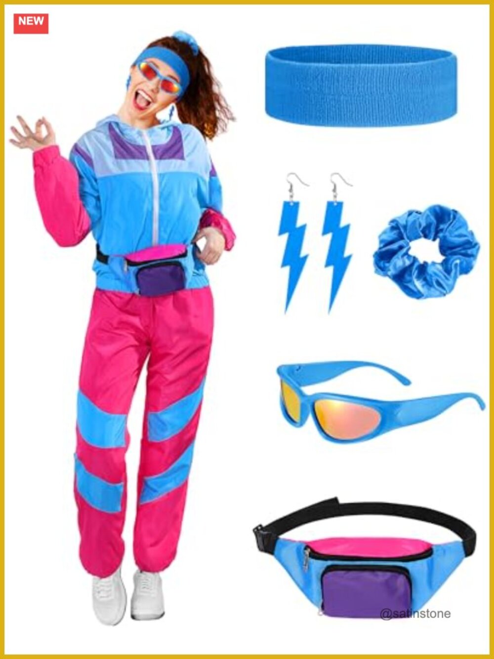 80s Outfit for Women Hip Hop Costume Set with Jacket Pants Fanny Pack Sunglasses
